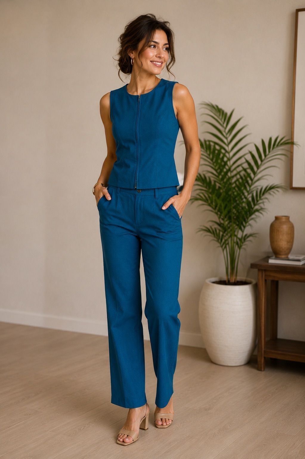 Vintage Cache Teal Two-Piece Vest & Pants Set