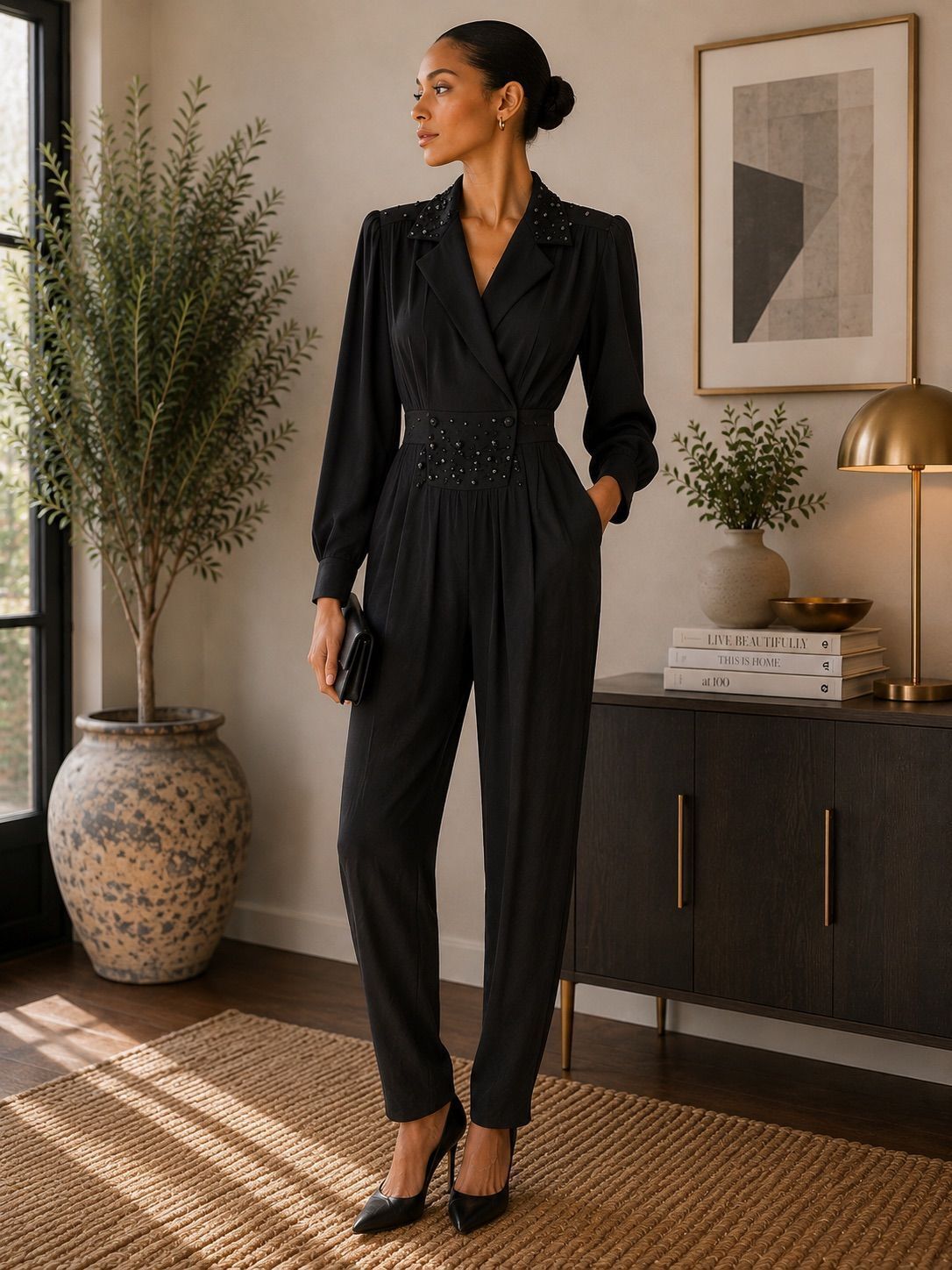Vintage RIO Black Embellished Jumpsuit
