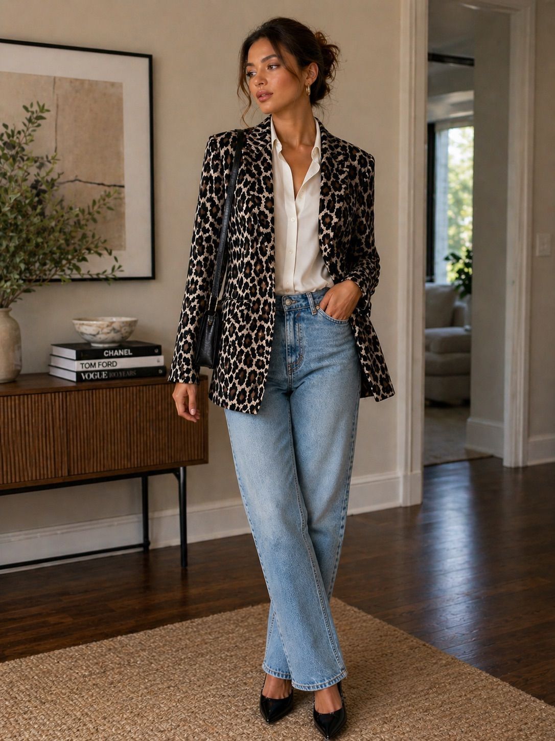 Vintage Cache Leopard Print Longline Blazer