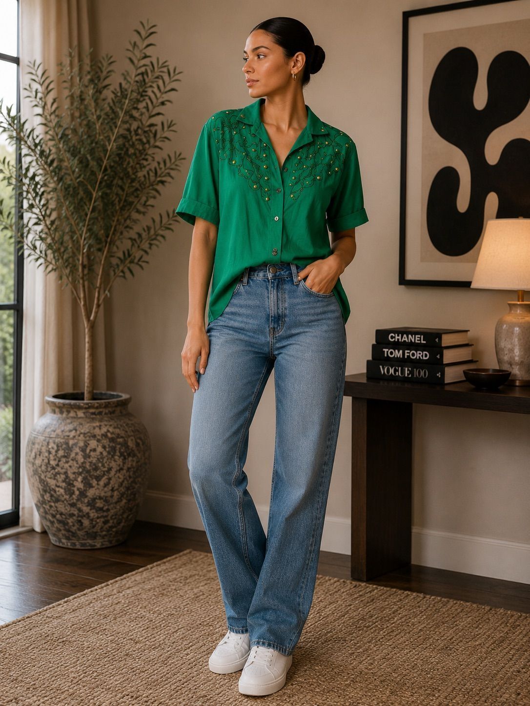 Vintage Cache Green Embellished Western Shirt