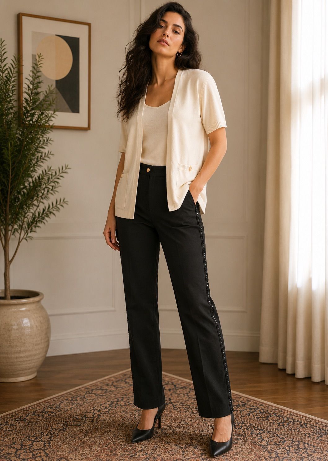 St. John Ivory Knit Open-Front Cardigan