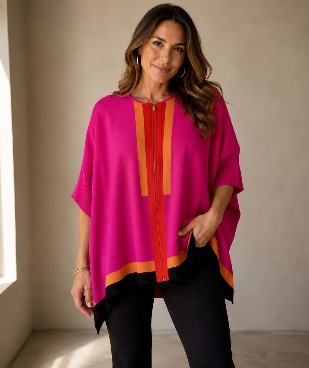 St. John Hot Pink Colorblock Zip Poncho