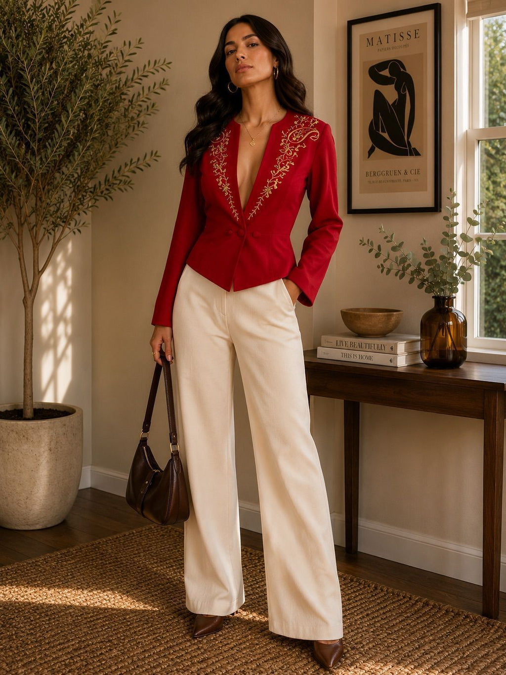 Vintage Red & Gold Velvet Embroidered Statement Jacket