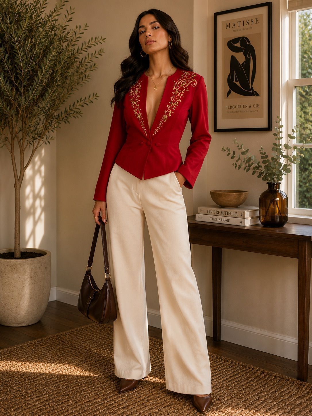 Vintage Red & Gold Velvet Embroidered Statement Jacket