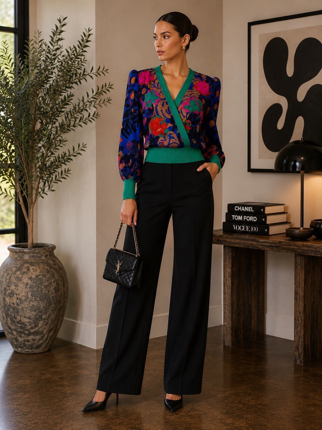 Vintage Multicolor Silk Floral Wrap-Style Top