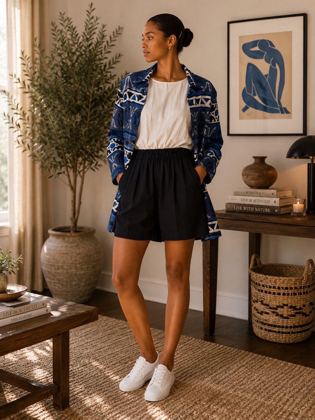 Vintage Blue & White Blazer Romper Set