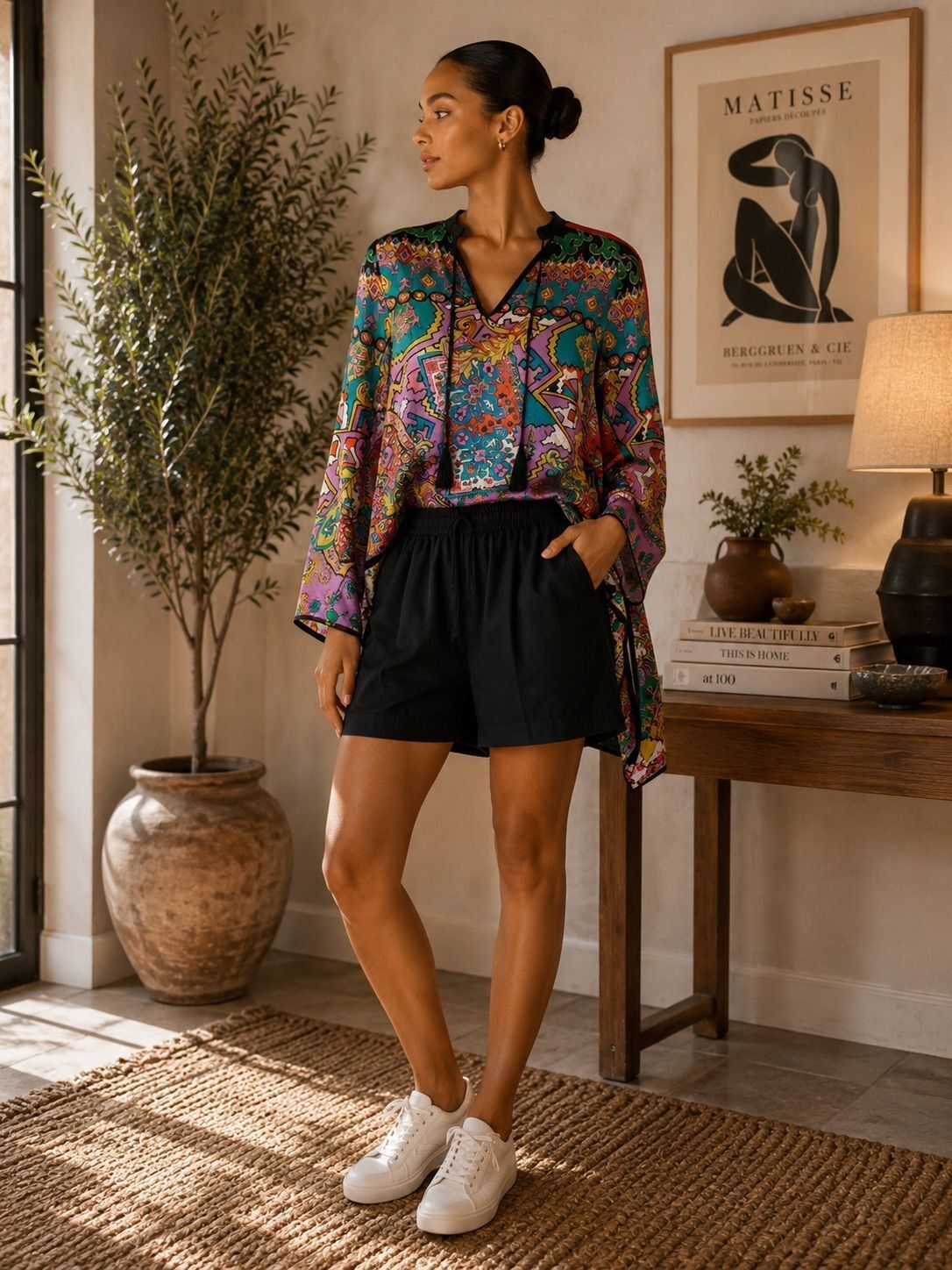 Vintage Diane Freis Silk Multicolor Boho Tunic Blouse