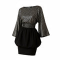 Black & Silver Leopard Sequin Peplum Mini Dress