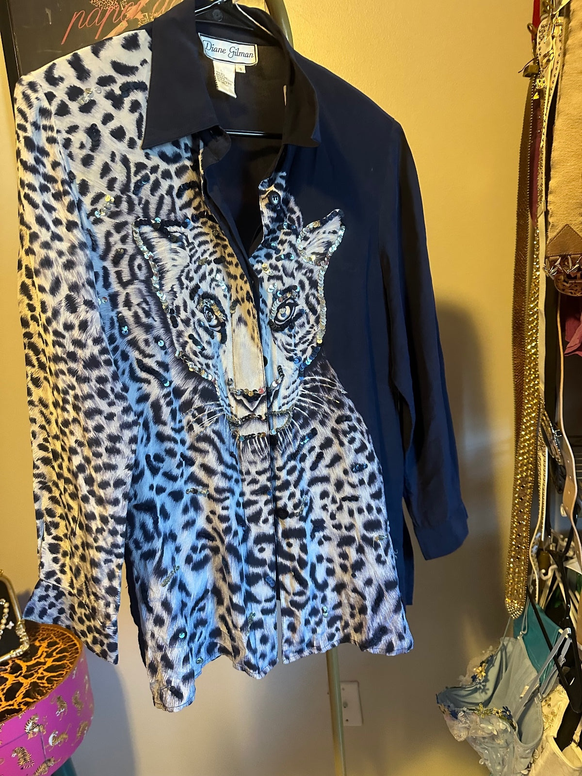 Diane Gilman Silk Leopard Statement Blouse