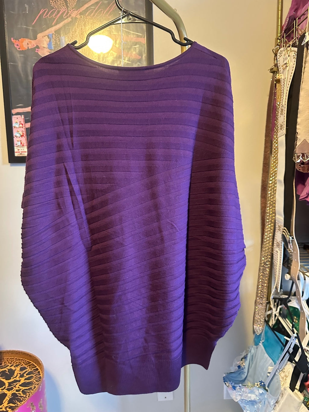 St. John Purple Wool Dolman Sleeve Knit Sweater