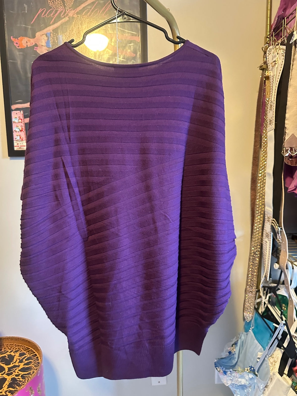 St. John Purple Wool Dolman Sleeve Knit Sweater