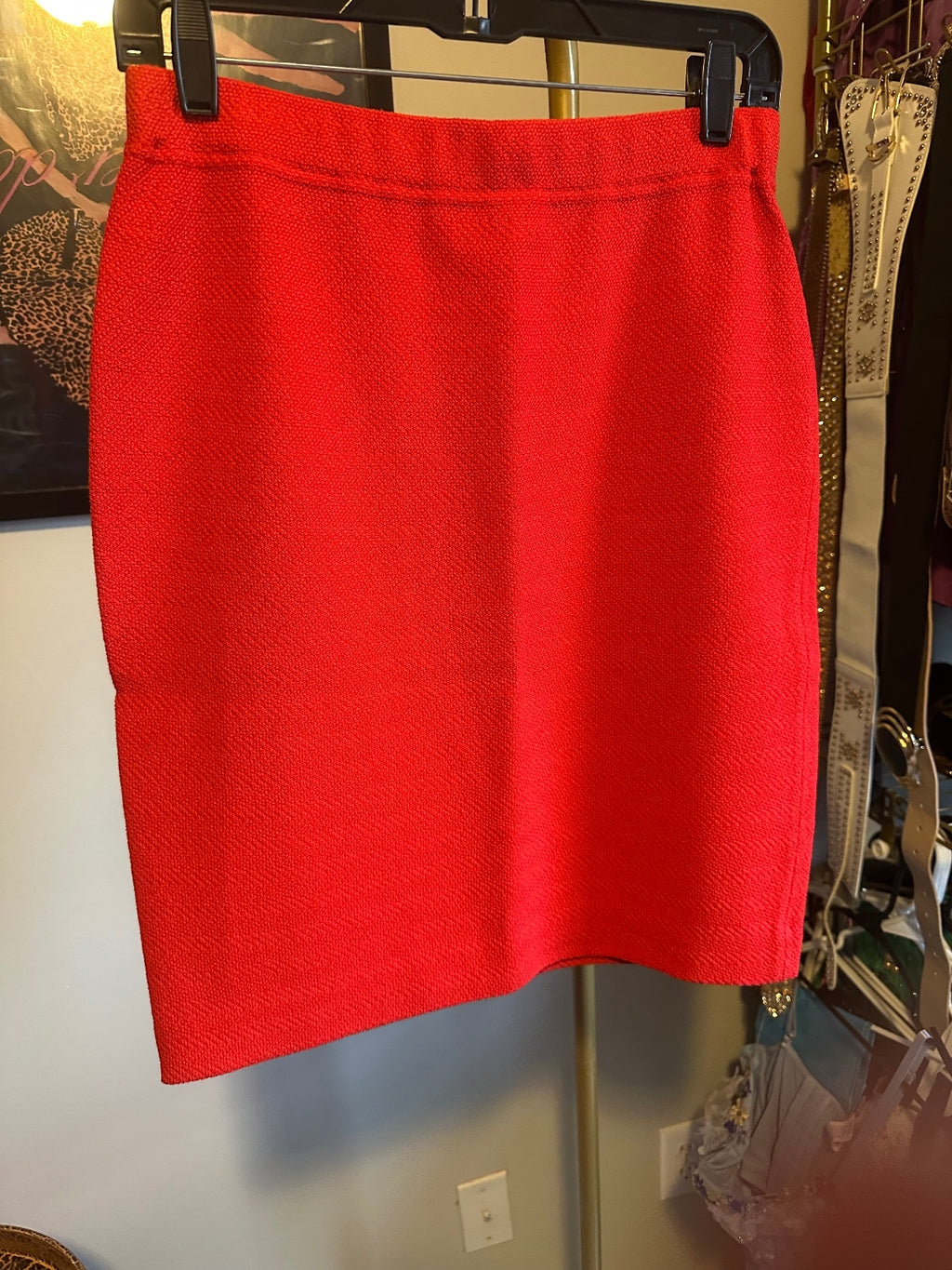 St. John Red Knit Pencil Skirt