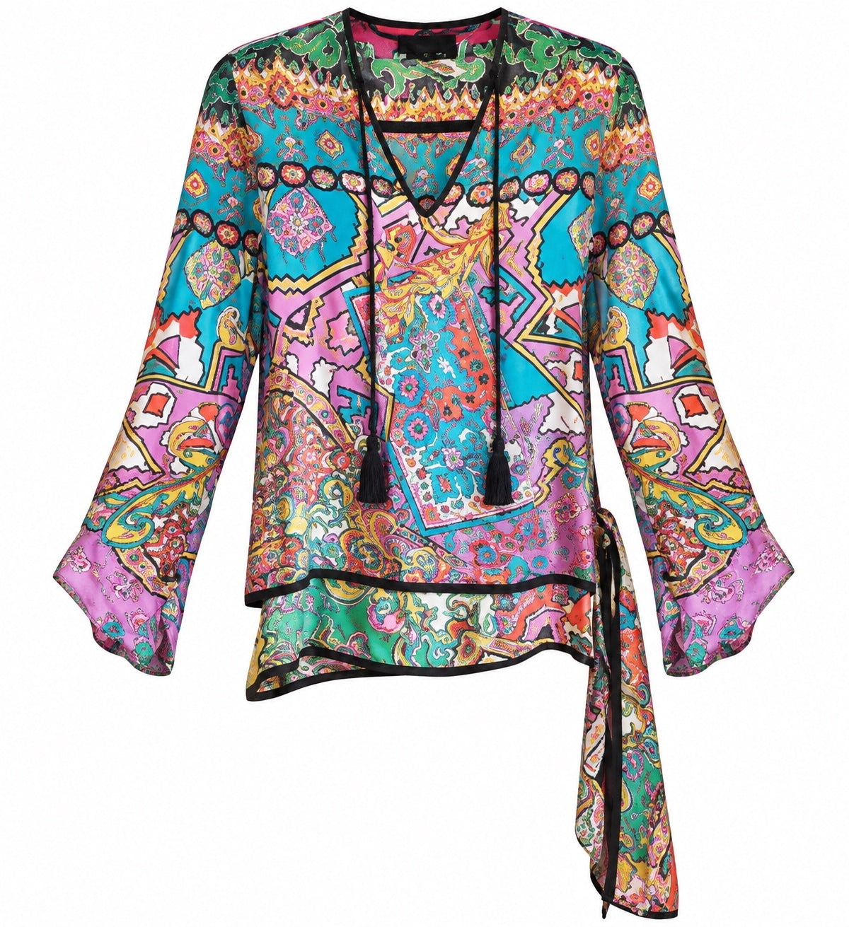 Vintage Diane Freis Silk Multicolor Boho Tunic Blouse