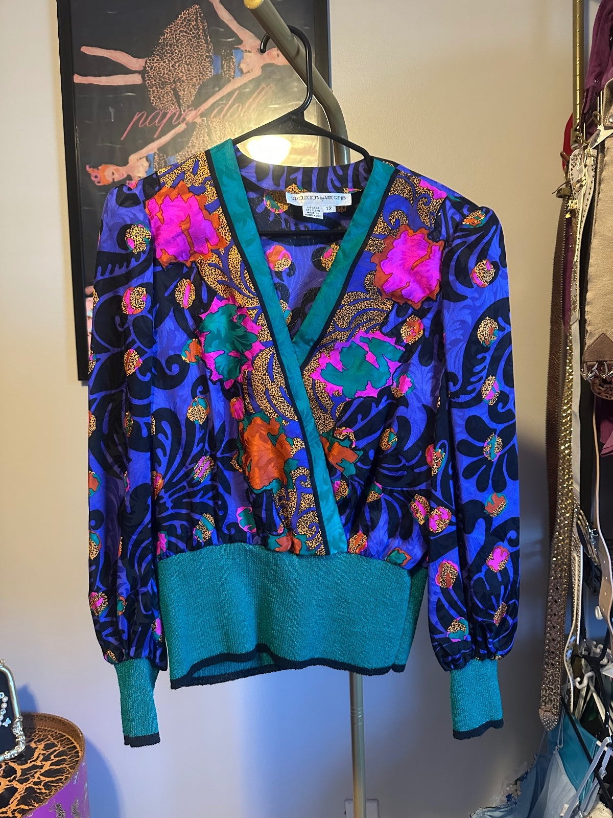 Vintage Multicolor Silk Floral Wrap-Style Top