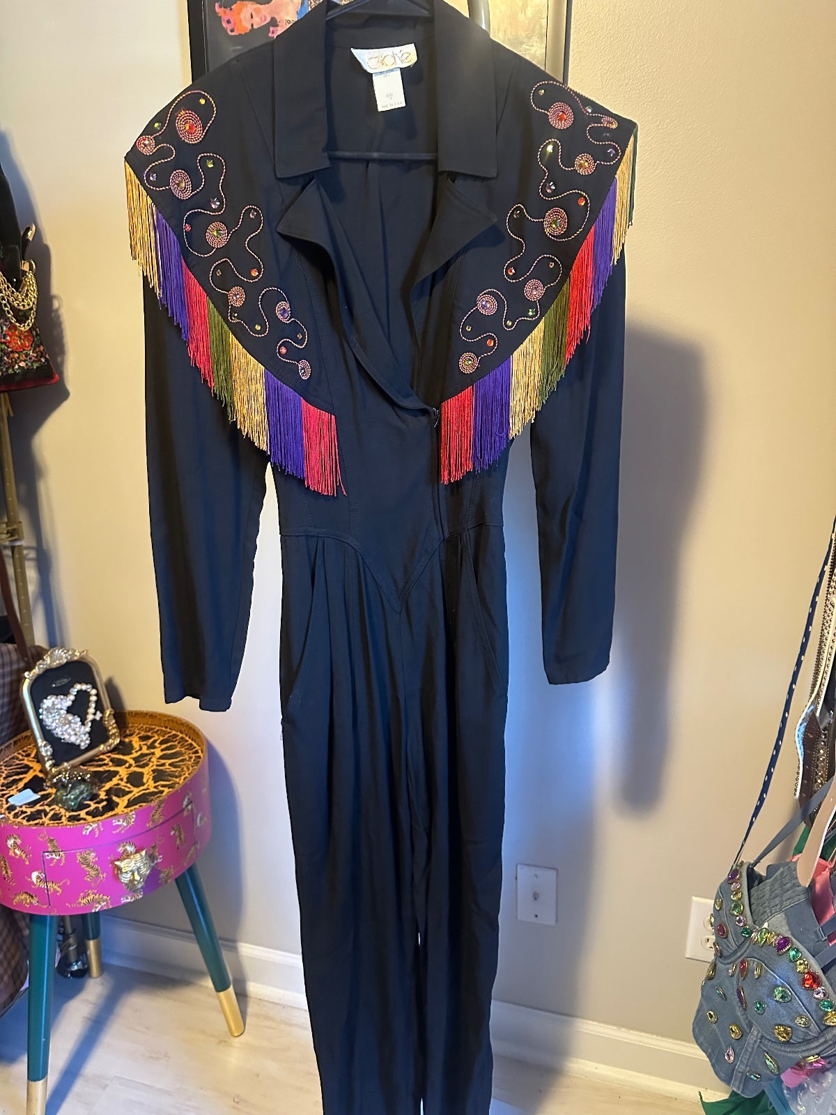 Vintage Cache Embellished Fringe Jumpsuit