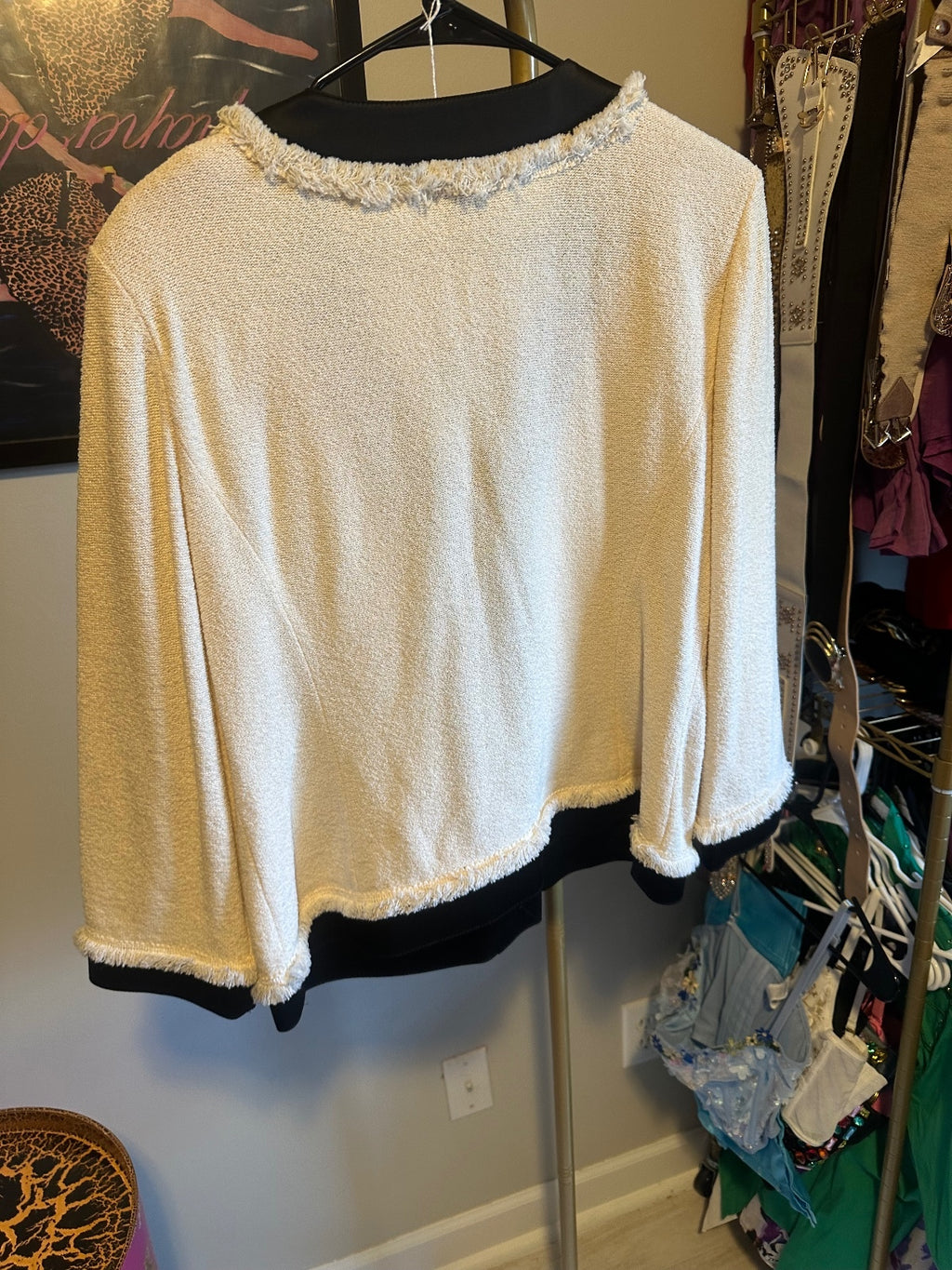 St. John Cream & Black Contrast Knit Blazer
