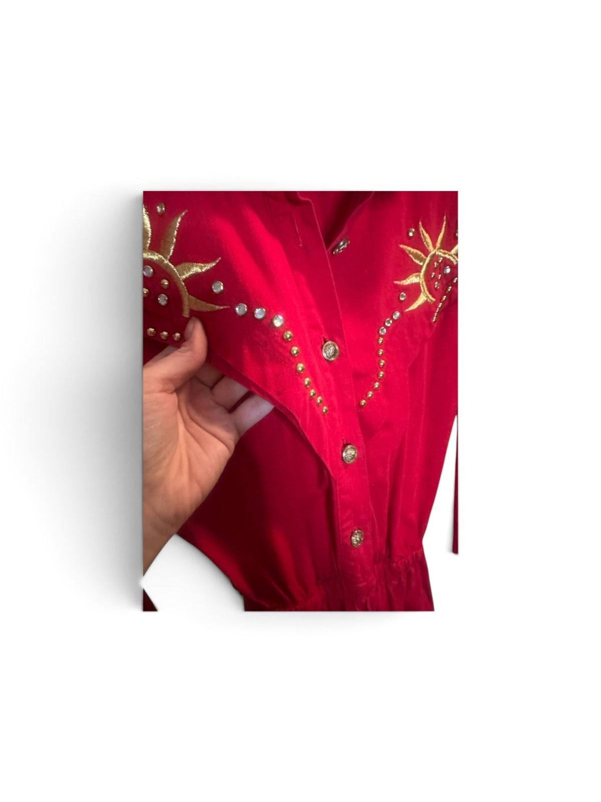 Cache Vintage Red Western Sunburst Embellished Jumpsuit