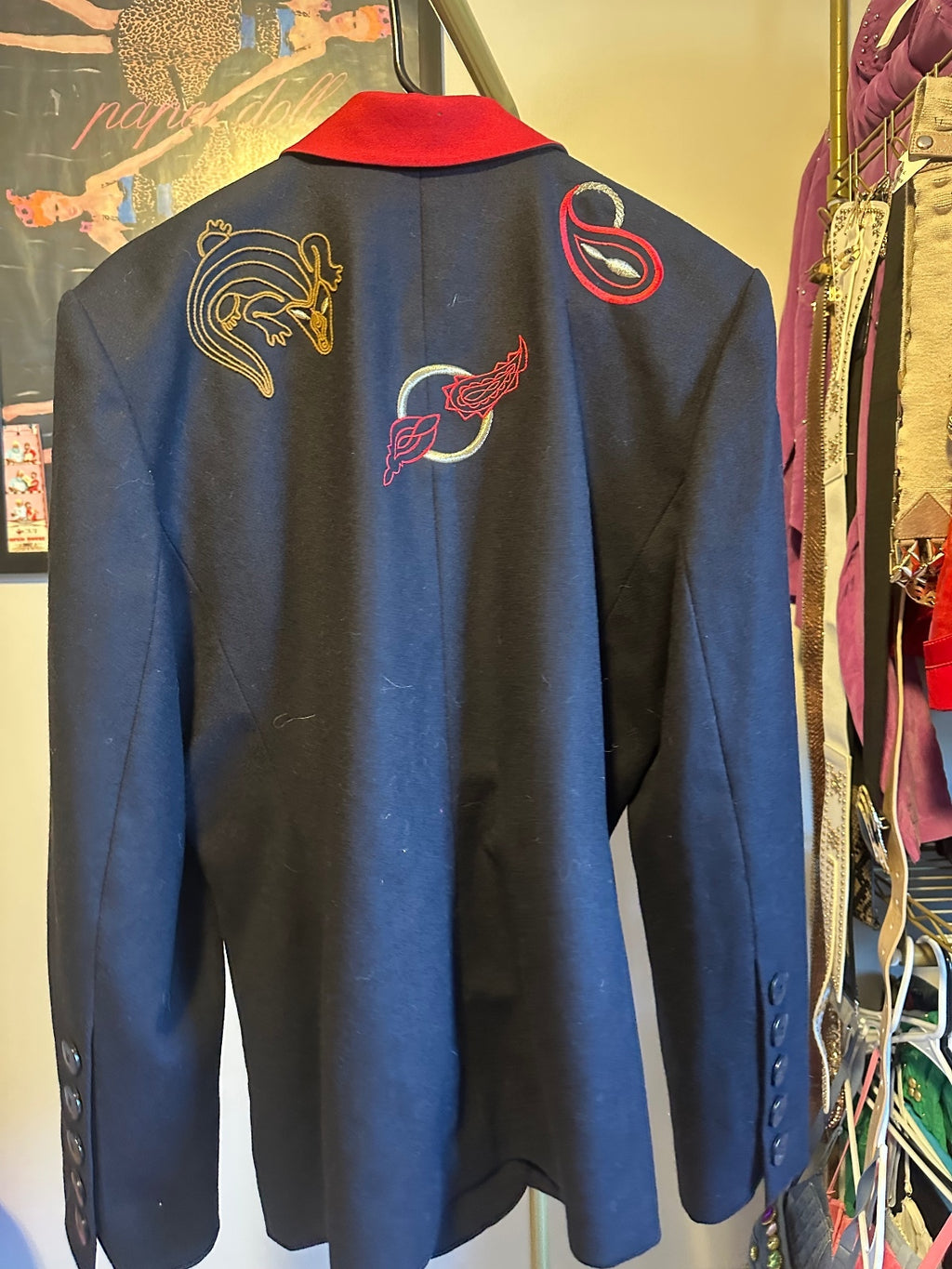Vintage Escada Embroidered Navy & Red Blazer 40