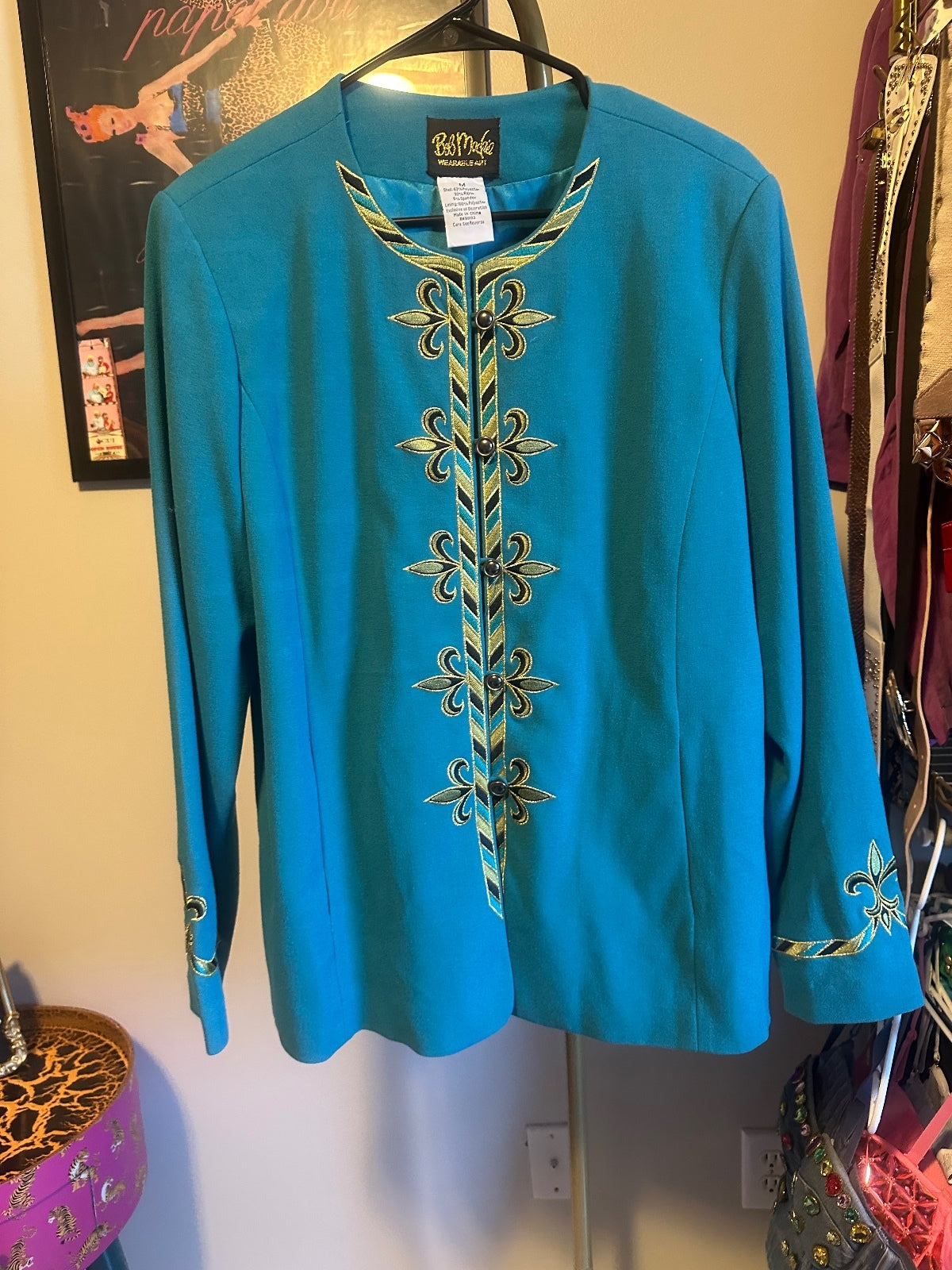 Bob mackie Teal & Gold Embroidered Statement Jacket