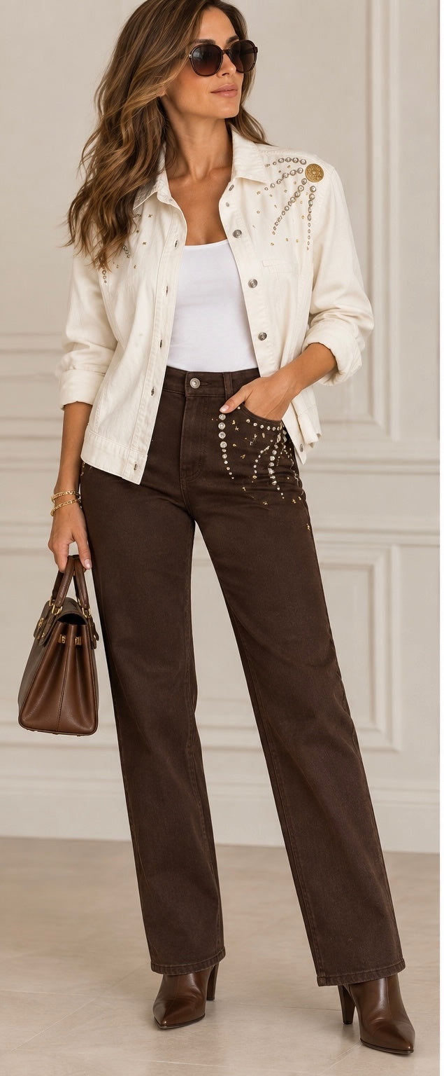 Vintage Cache Rhinestone-Embellished Top & Jeans Set