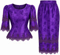 Purple Silk Floral Top & Skirt Set