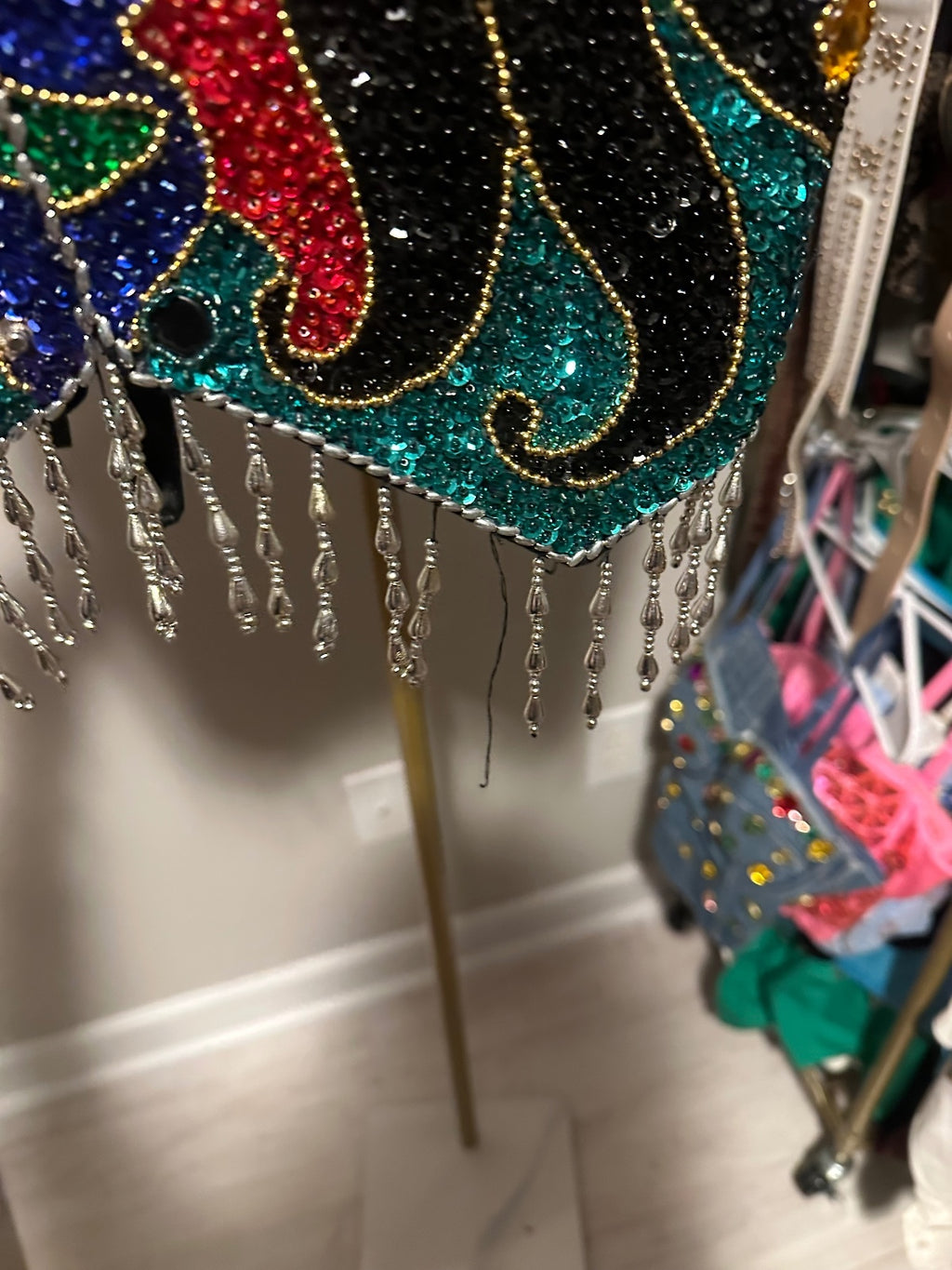 Vintage Cache Peacock Sequin & Beaded Fringe Vest