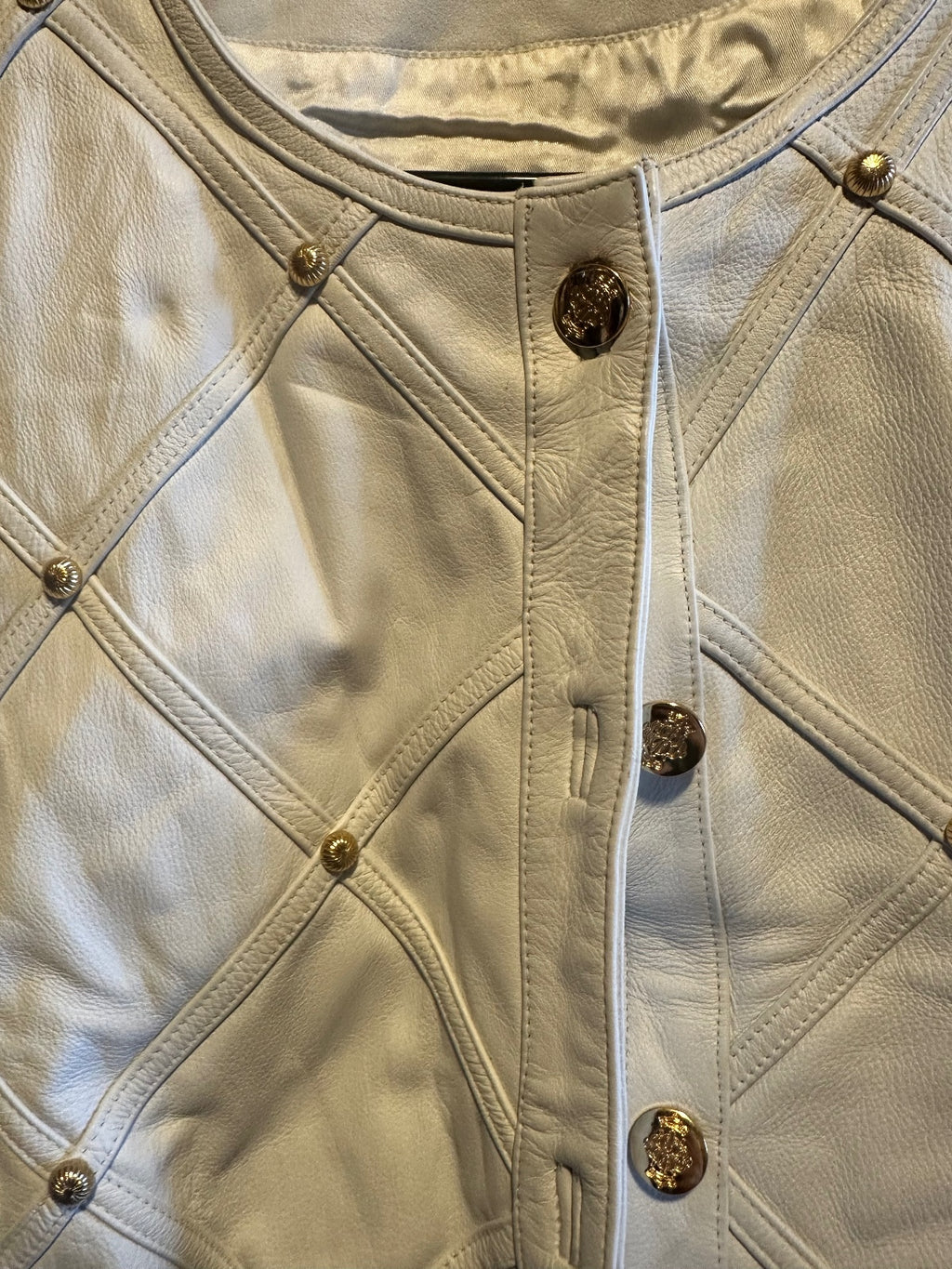 Ivory Leather & Gold Studded Jacket
