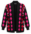 Vintage Escada Black, Pink & Red Argyle Cardigan 38