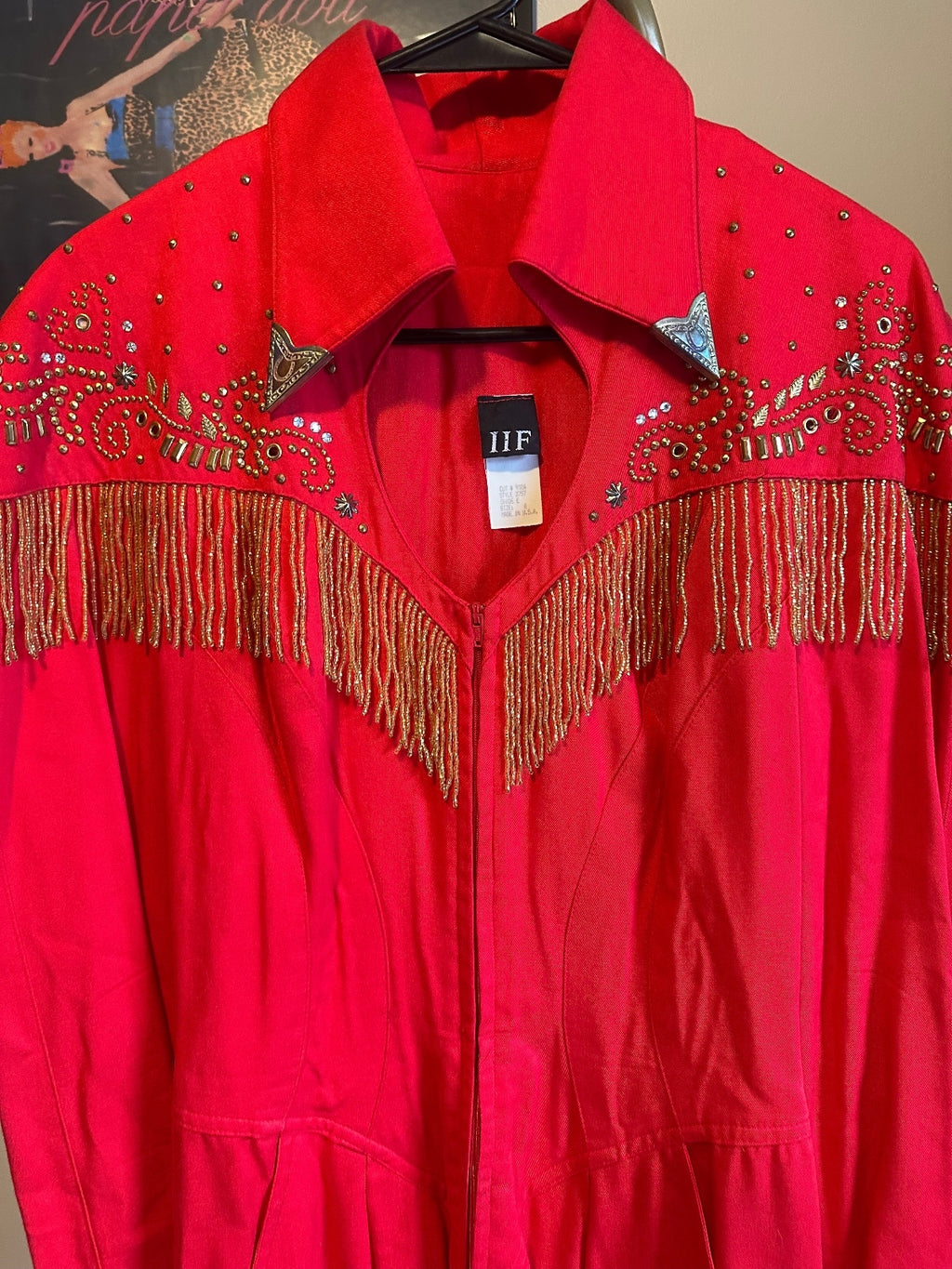 Vintage IIF Red Western Fringe Jumpsuit
