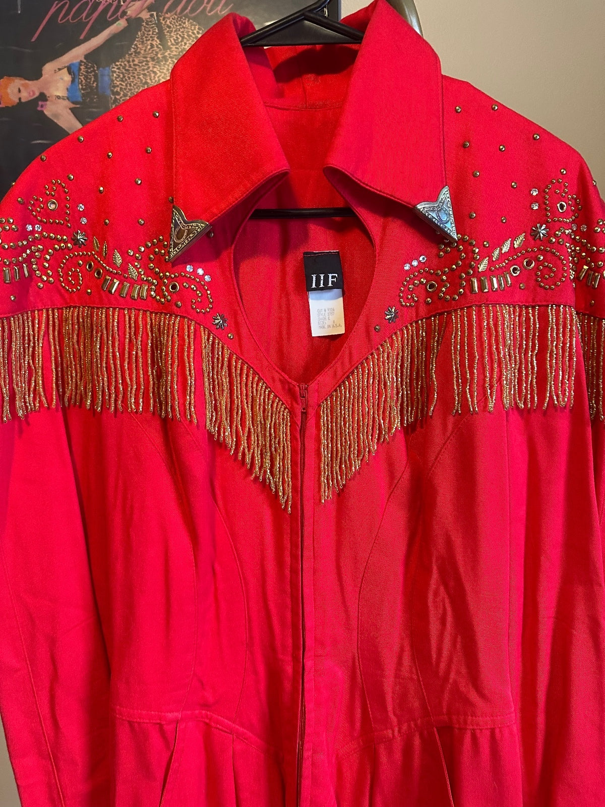 Vintage IIF Red Western Fringe Jumpsuit