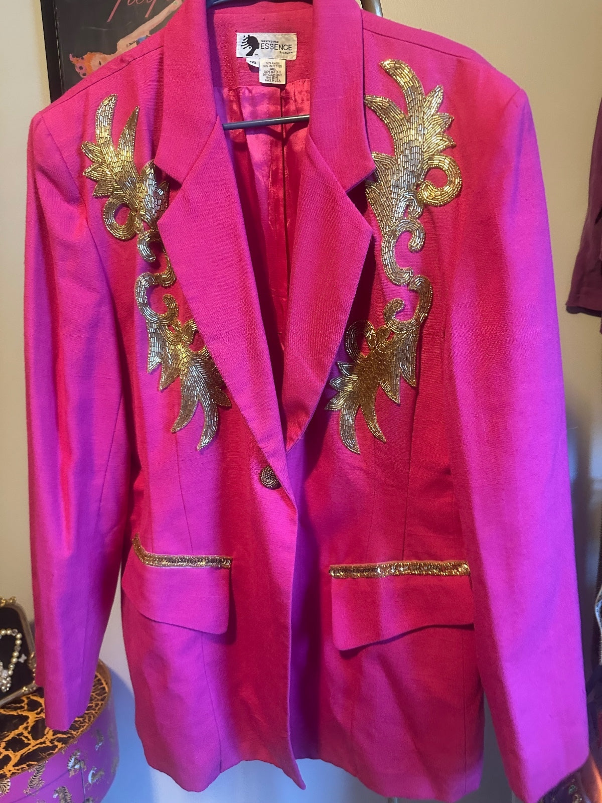 Hot Pink & Gold Embellished Statement Blazer