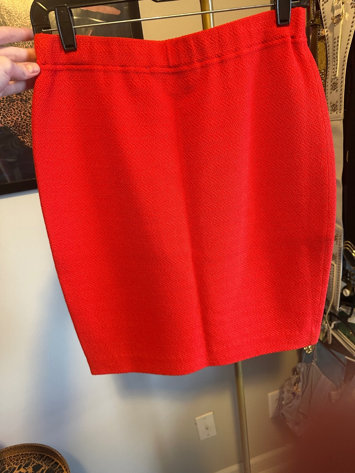 St. John Red Knit Pencil Skirt