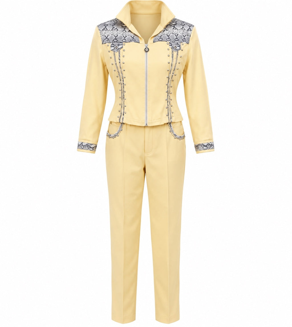 Vintage Cache Snakeskin-Trim Studded Pant Set