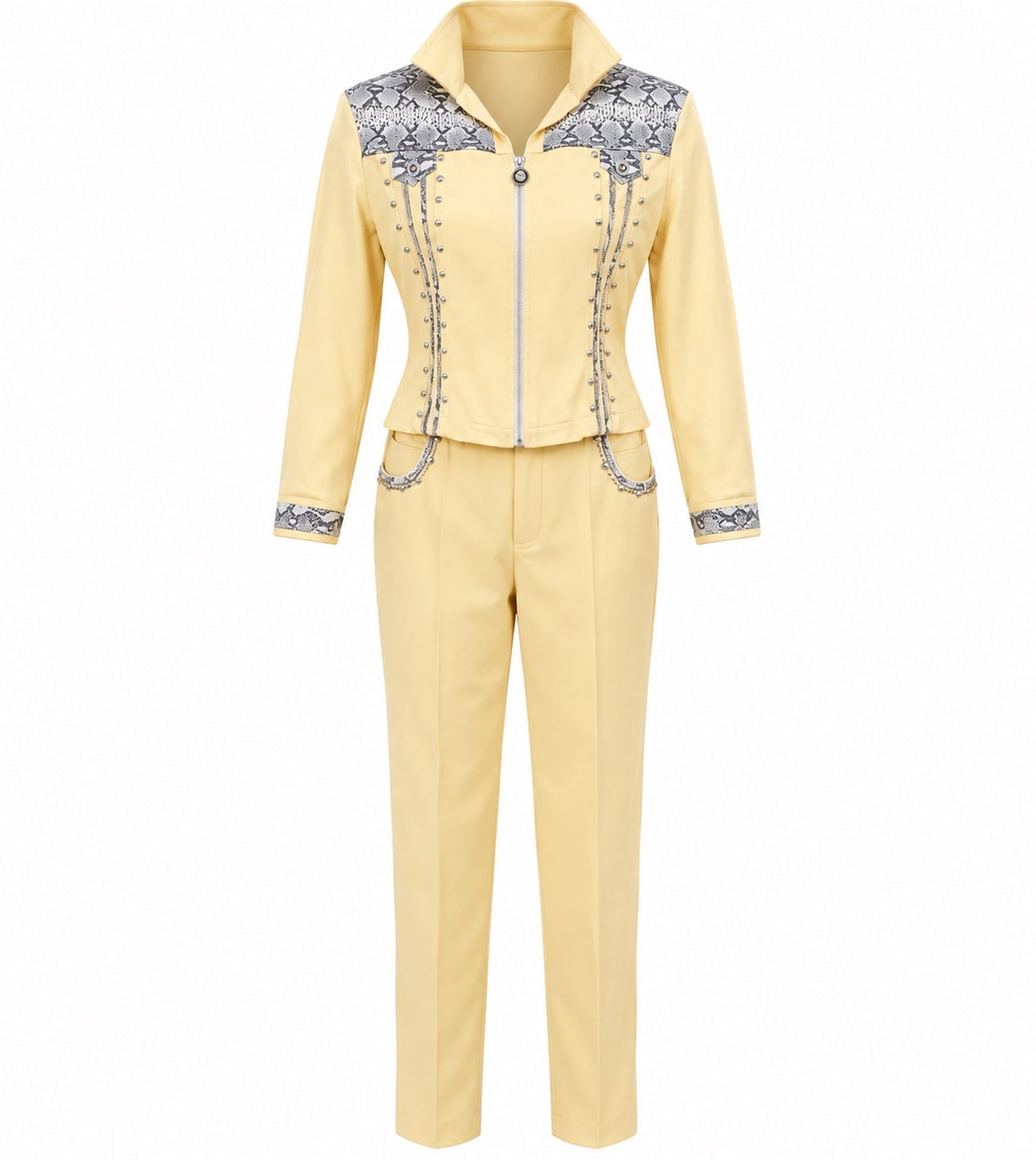 Vintage Cache Snakeskin-Trim Studded Pant Set