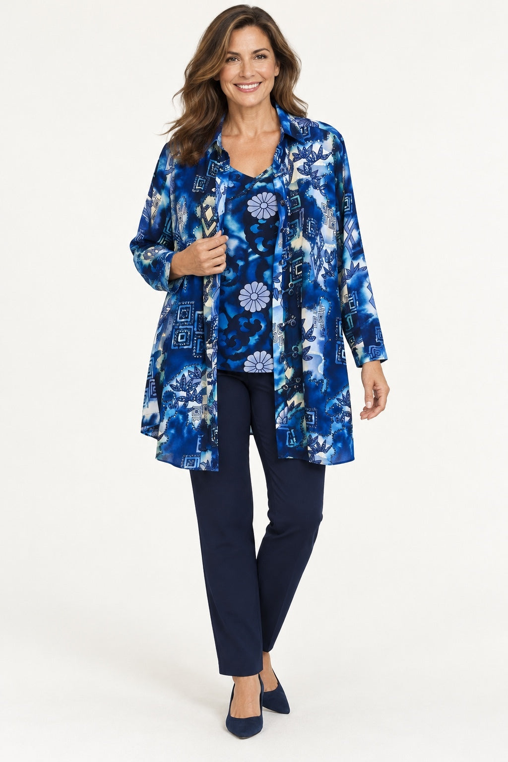 Vintage Diane Gilman Silk Blue Tank & Shirt Set