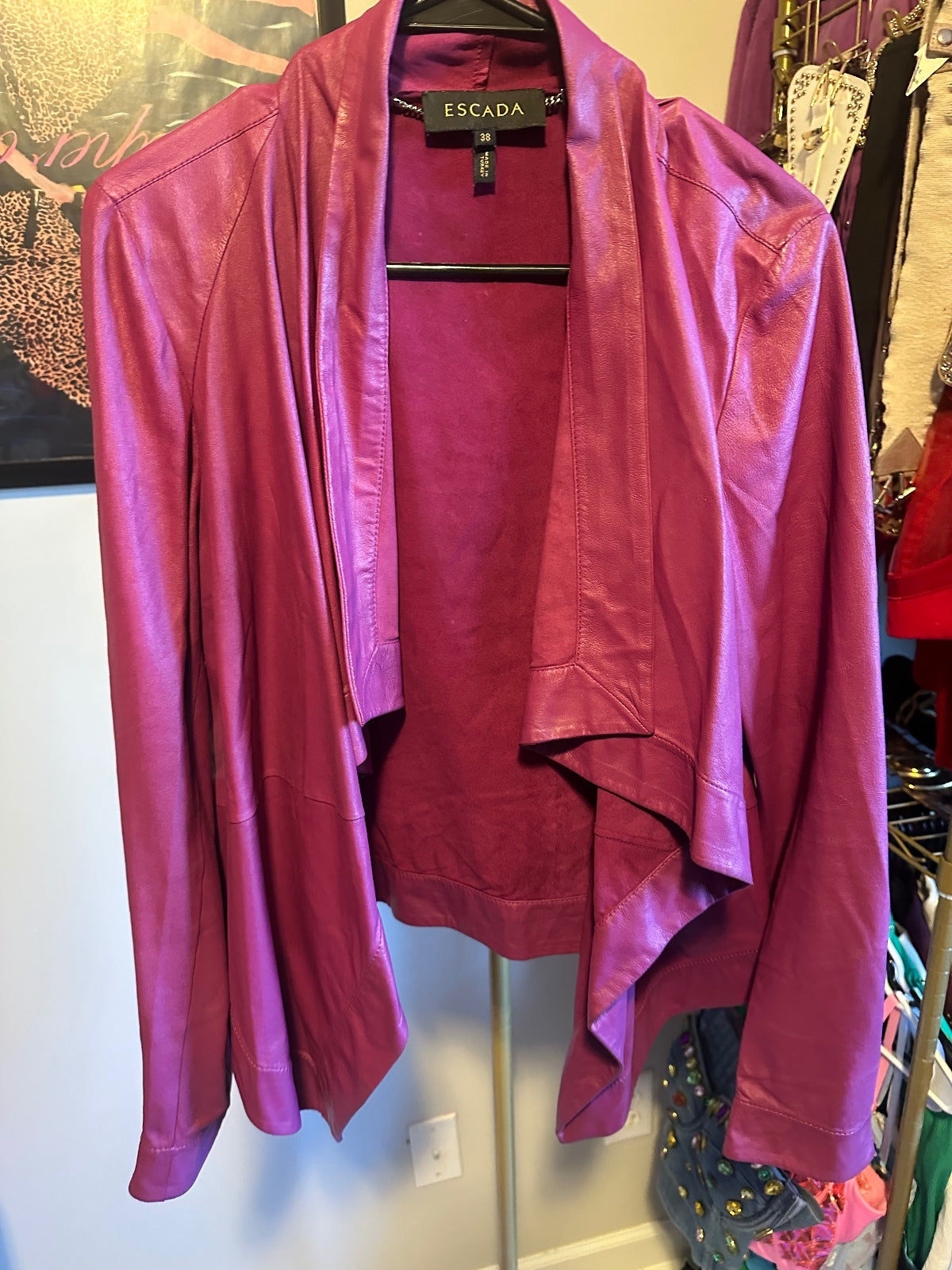 Vintage Escada Plum Purple Goat Leather Draped Jacket