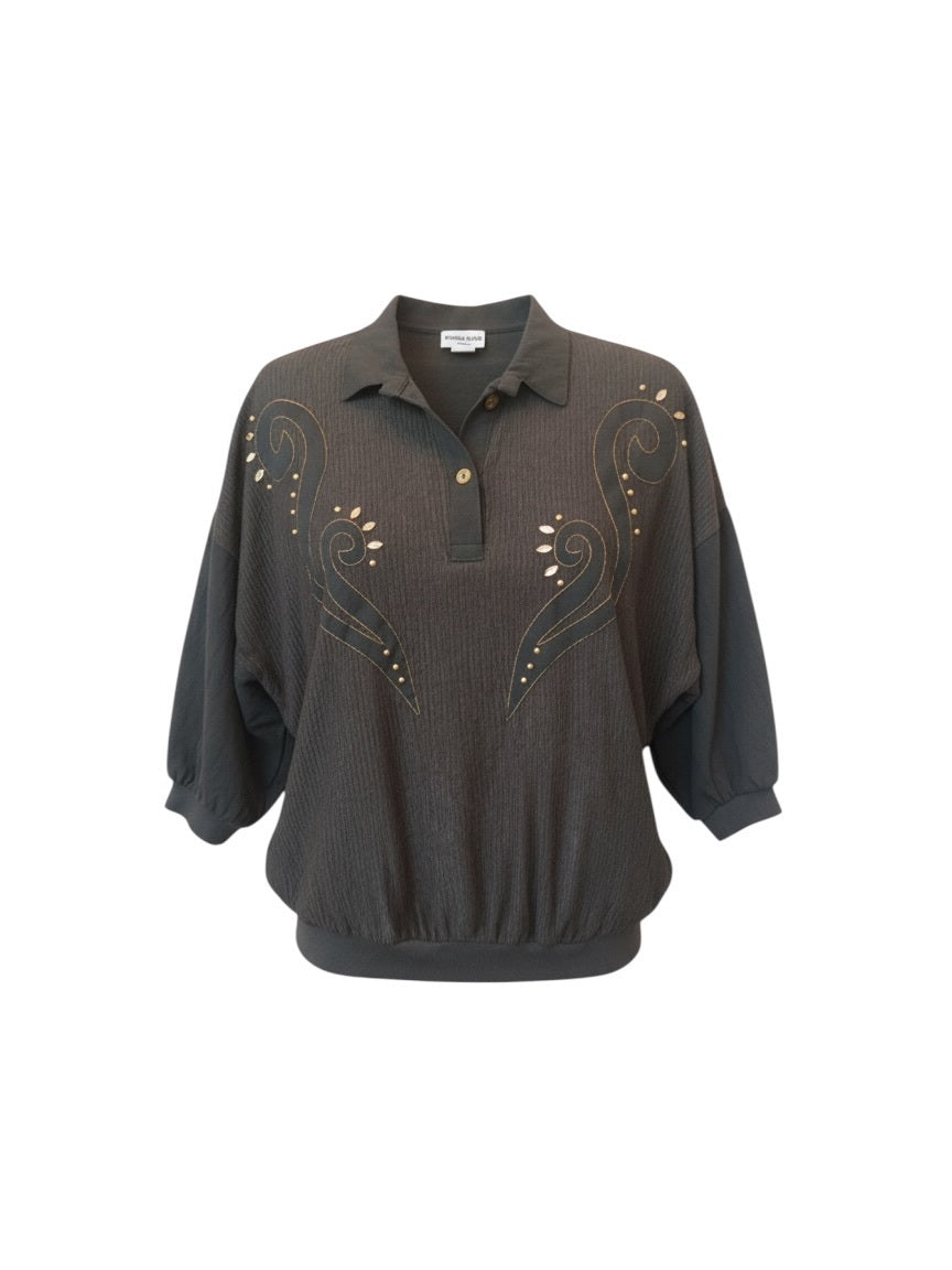 Vintage Charcoal Embellished Dolman Sleeve Top