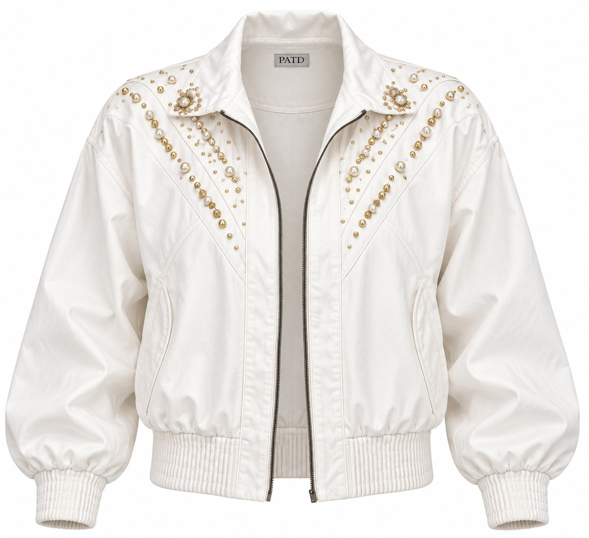 Vintage Pado White Pearl & Gold Embellished Bomber Jacket