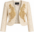Vintage Karen Okada For David Howard Ivory Embellished Lace Bolero Jacket