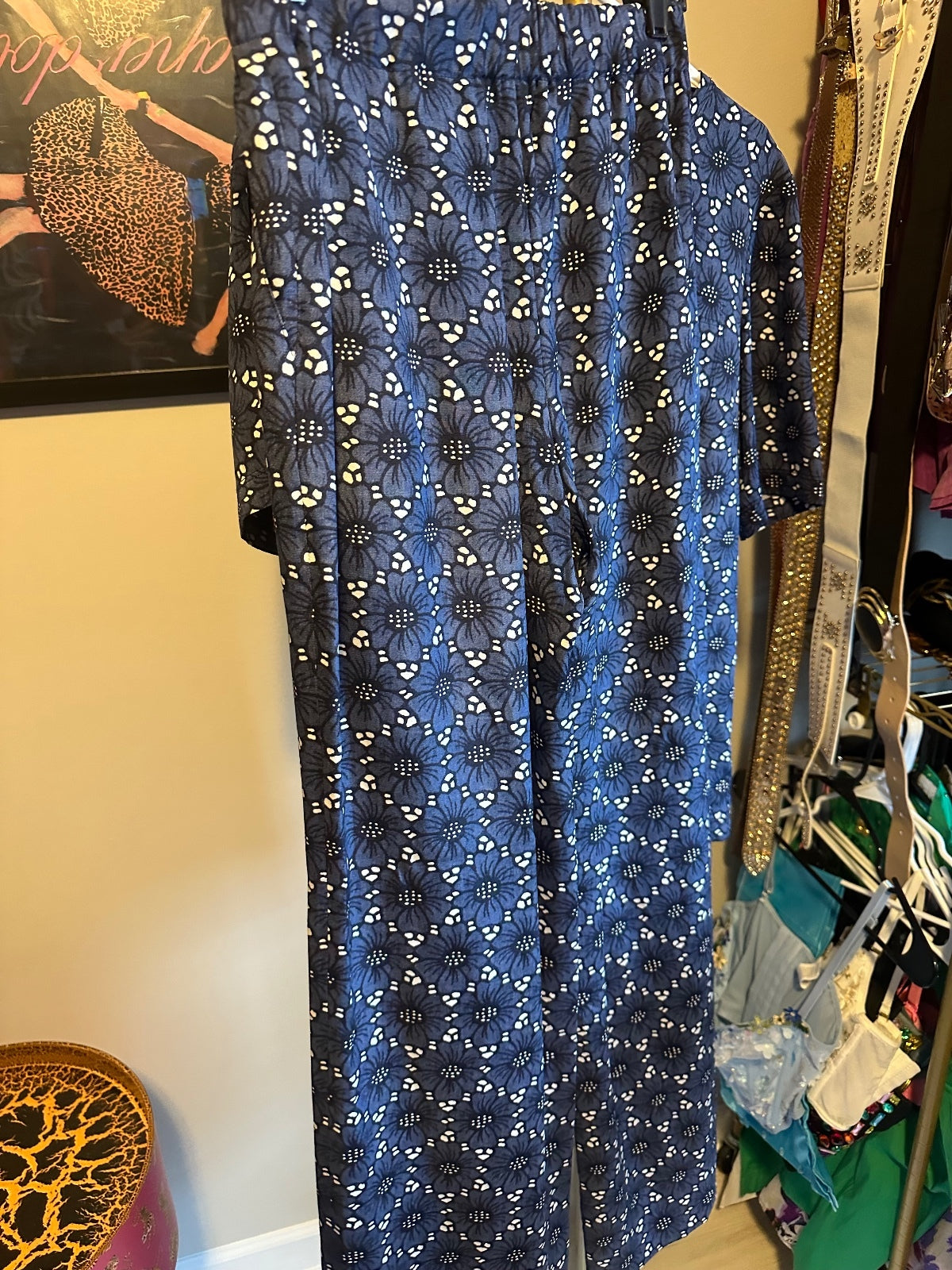 St. John Silk Blue Print Lounge Set
