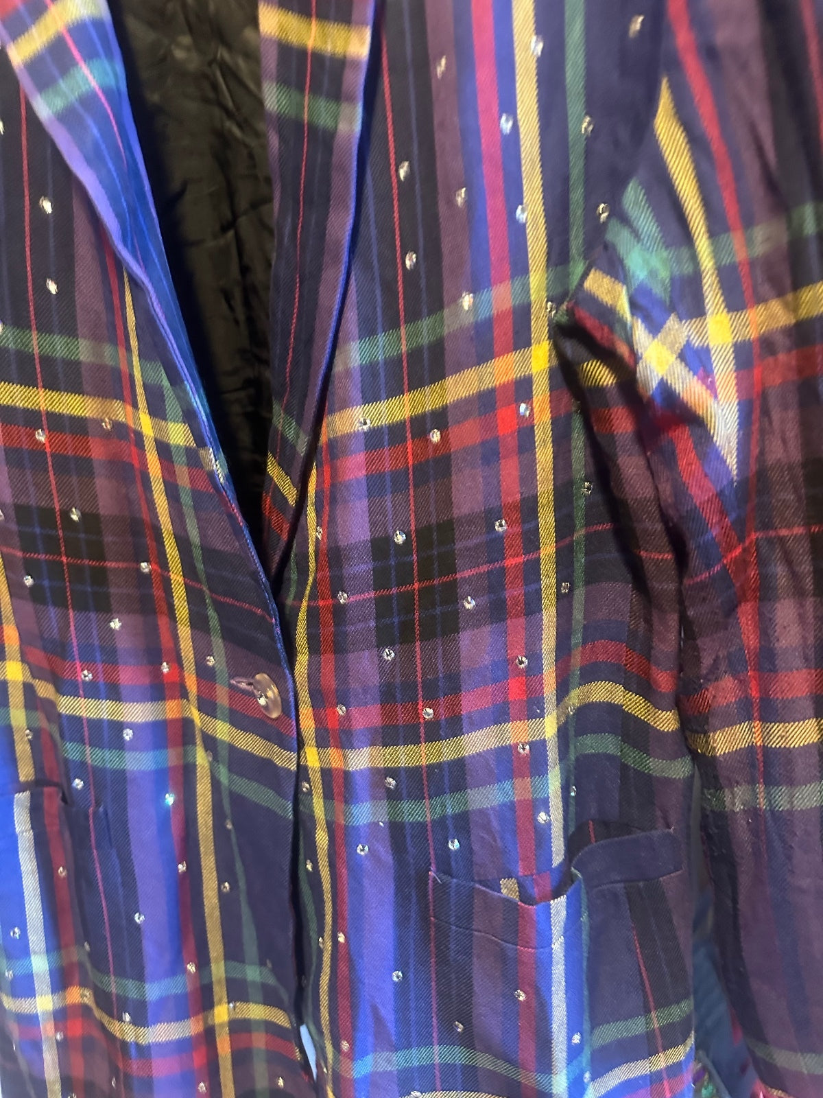 Cedars Rhinestone Embellished Navy Tartan Plaid Blazer