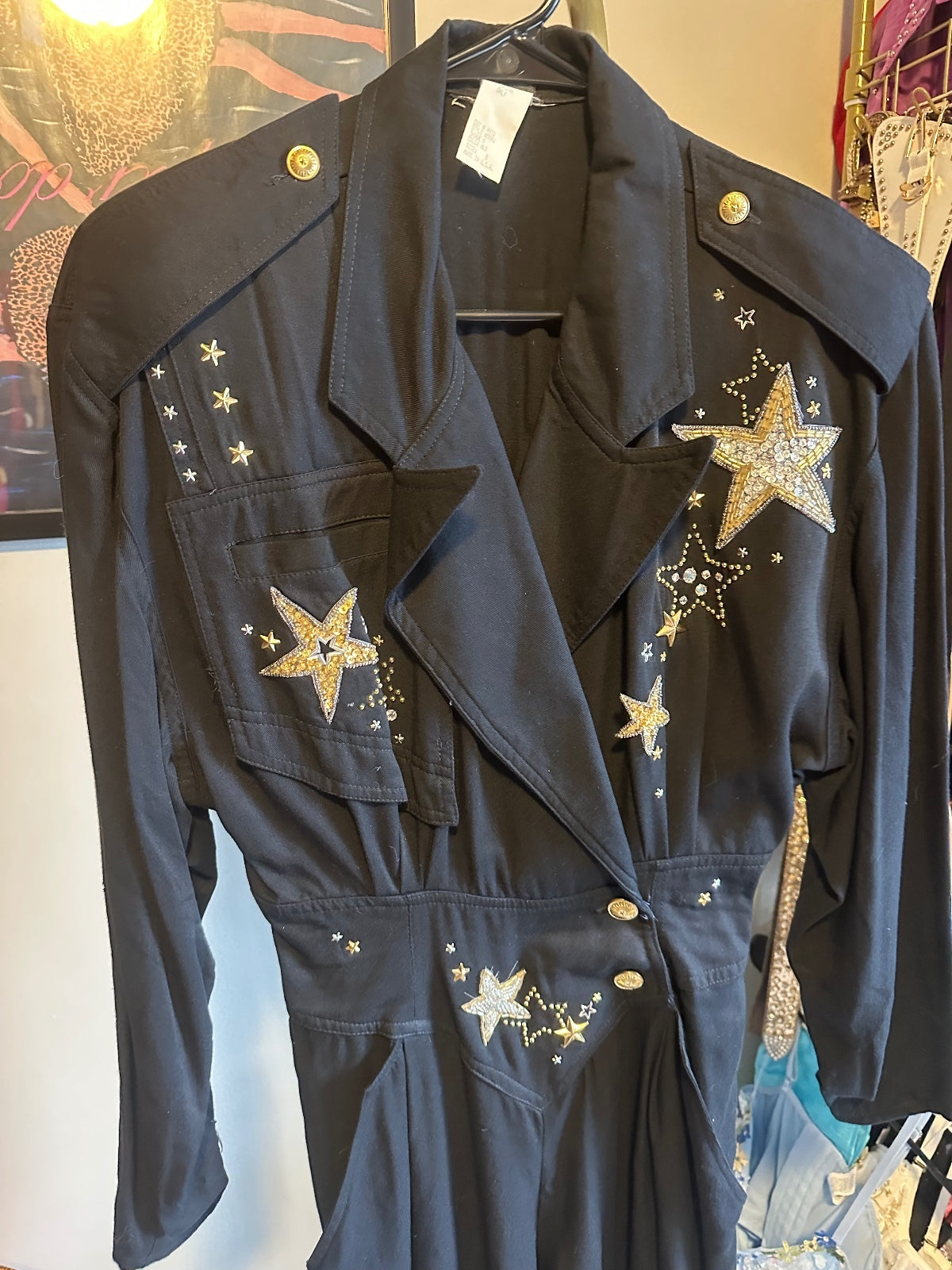 Vintage IIF Black & Gold Star-Embellished Jumpsuit