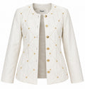 Ivory Leather & Gold Studded Jacket