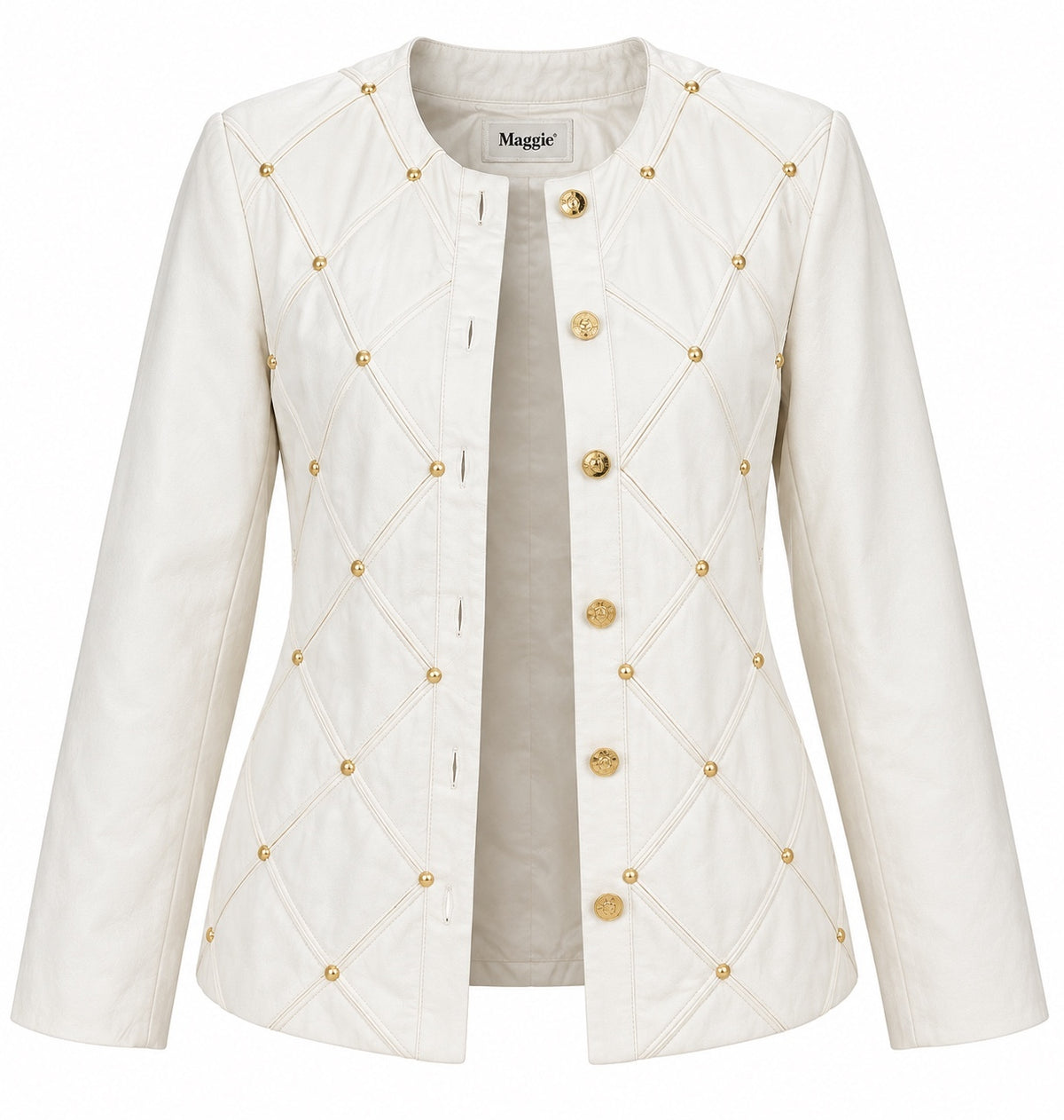 Ivory Leather & Gold Studded Jacket