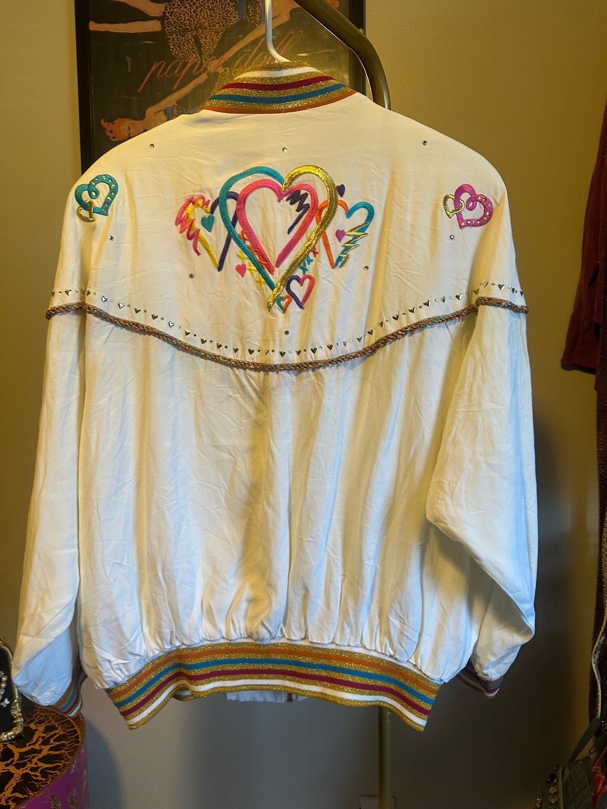 Vintage Cache White Embellished Heart & Star Bomber Jacket
