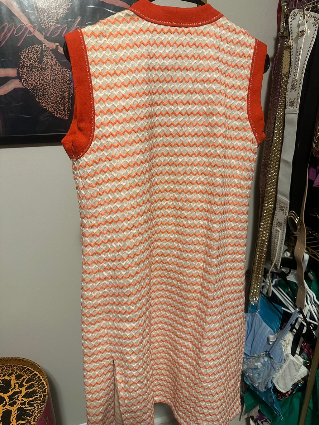 1970s Orange & Cream Knit Long Vest