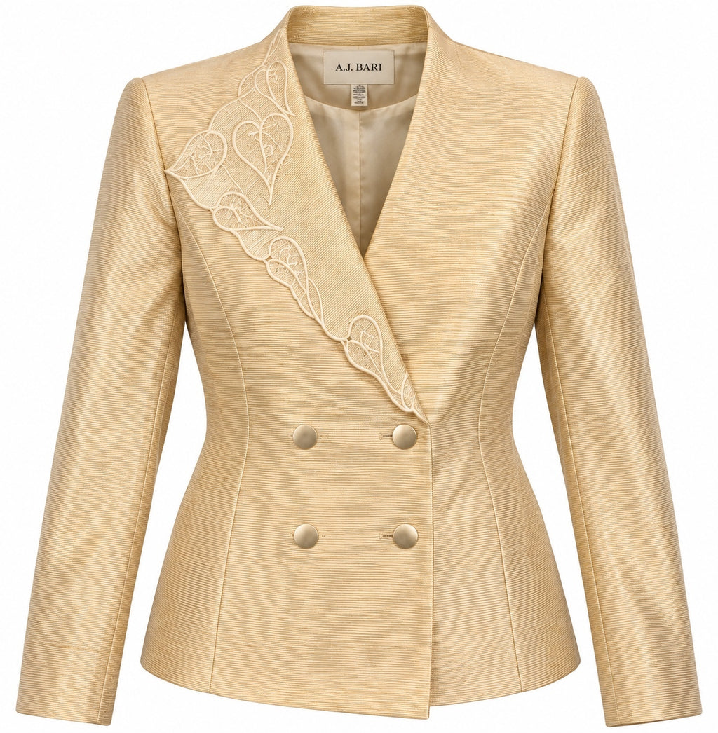 Vintage Champagne Gold Embroidered Double-Breasted Blazer