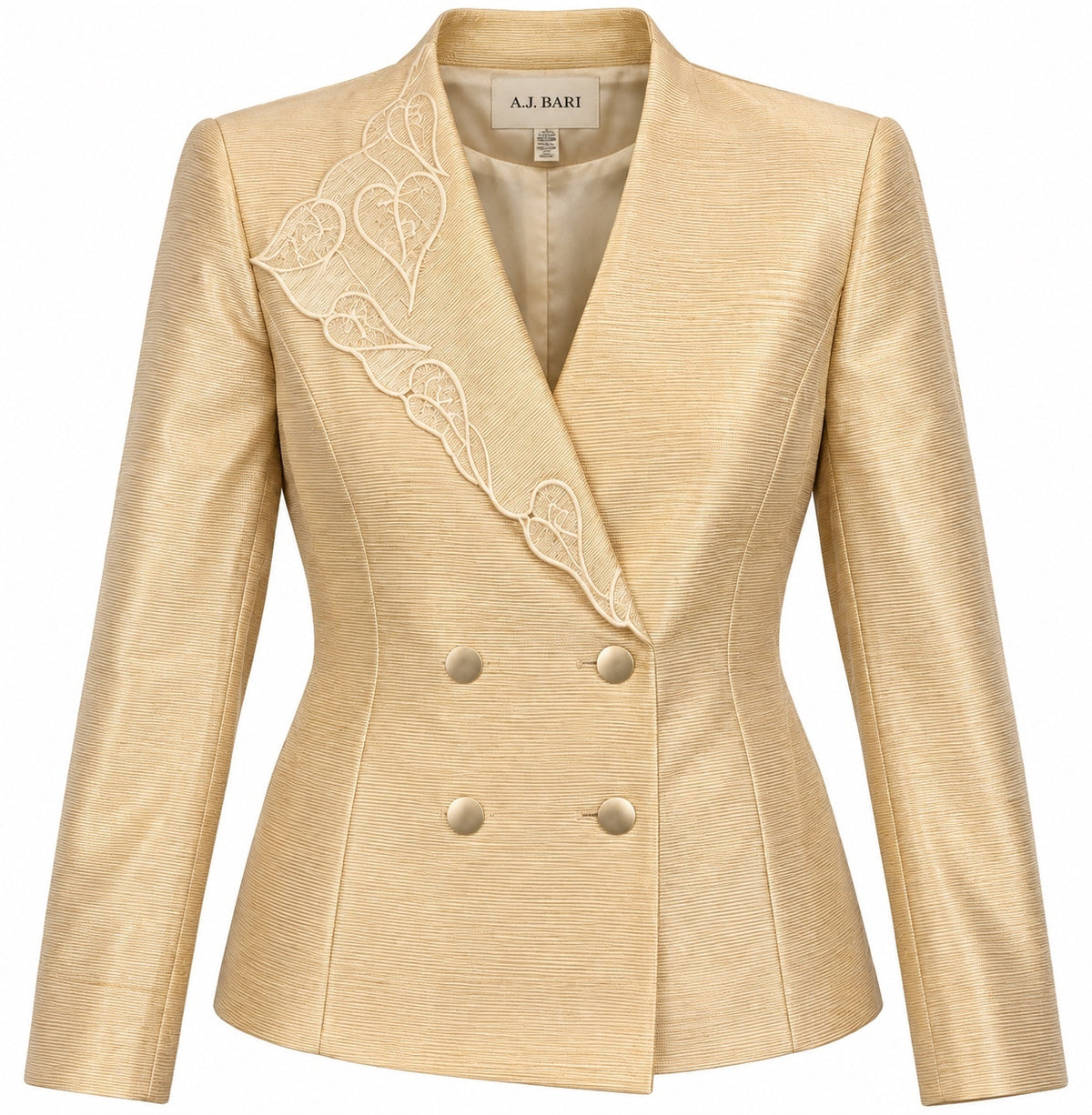Vintage Champagne Gold Embroidered Double-Breasted Blazer