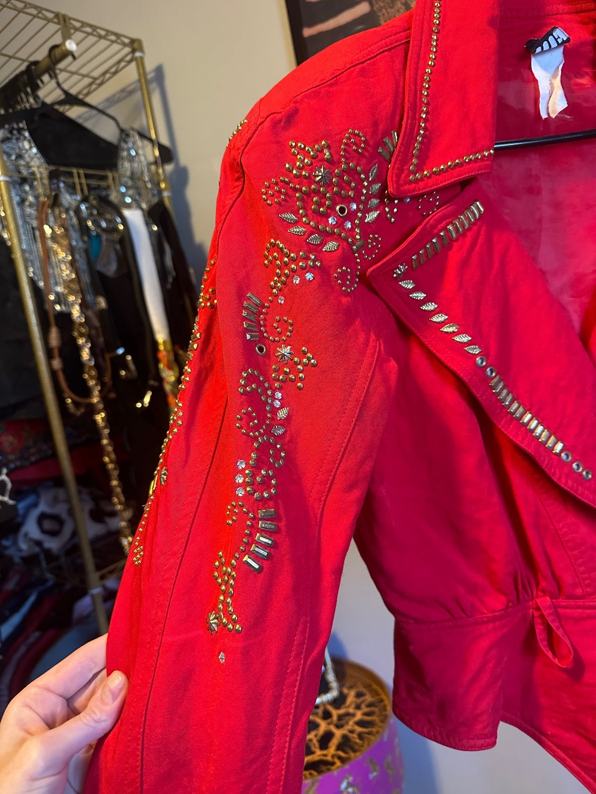Vintage IIF Red Rhinestone Embellished Skirt Suit