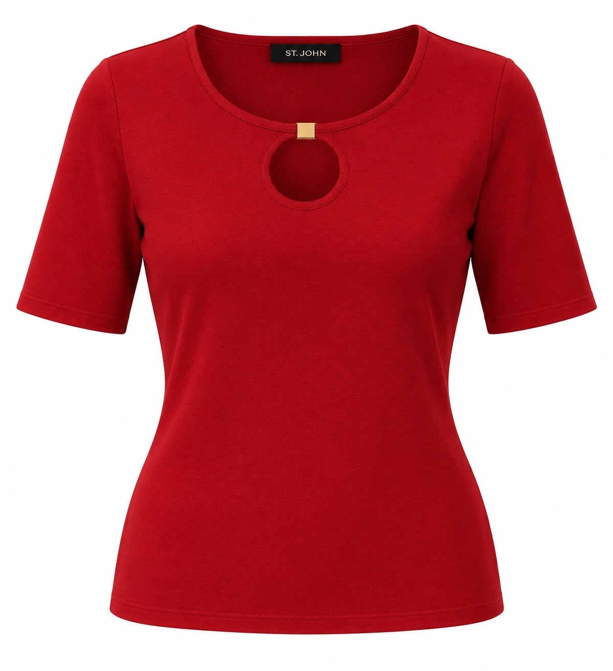 St. John Red Keyhole Knit Top